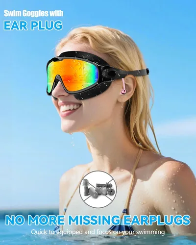Miniatura 2 de Aegend - Nuevas gafas de natación de visión amplia para adultos, con protección antiniebla/UV, sin fugas, con tapones para los oídos para hombres