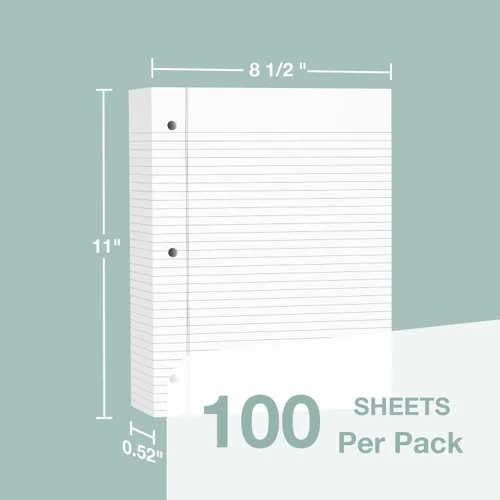 Miniatura 4 de POPRUN Paquete de 3 hojas sueltas de papel rayado ancho, 3 agujeros perforados para carpeta, 100 hojas de papel de relleno de 8.5 x 11 pulgadas