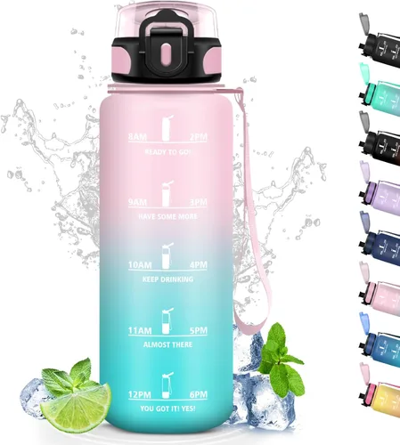 Miniatura 48 de Botella de agua – 16.9 fl oz – Botella de agua para niños, botella de sorbete a prueba de fugas, botella deportiva con marcador de tiempo, botella