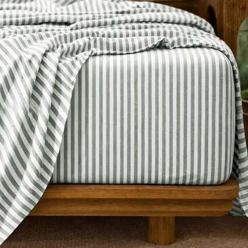 Miniatura 27 de MooMee Sábana bajera ajustable de solo 100% algodón lavado con textura parecida al lino, transpirable, duradera, suave, cómoda, bolsillo profundo