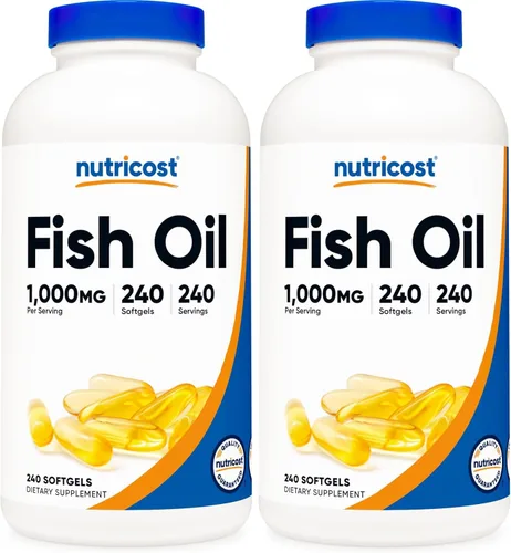 Miniatura 6 de Nutricost Aceite de pescado Omega 3 cápsulas blandas con EPA y DHA (1000 mg de aceite de pescado, 560 mg de Omega-3), 240 cápsulas blandas, sin OMG