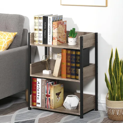 Miniatura 5 de VECELO Estantería pequeña, organizador de almacenamiento de 3 niveles, estantería industrial para oficina en casa, sala de estar, dormitorio, 30