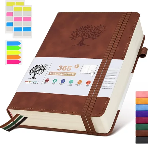 Miniatura 15 de PERCUN Cuaderno de diario rayado B5 – Diarios grandes de cuero de 365 páginas para escritura de mujeres y hombres, cuaderno de tapa dura con páginas
