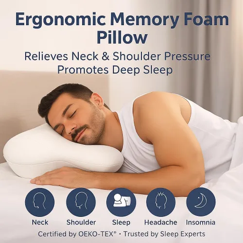 Miniatura 6 de Almohada cervical de alto perfil para soporte de cuello, almohada ergonómica de espuma viscoelástica para dormir de lado, apoyo firme para aliviar