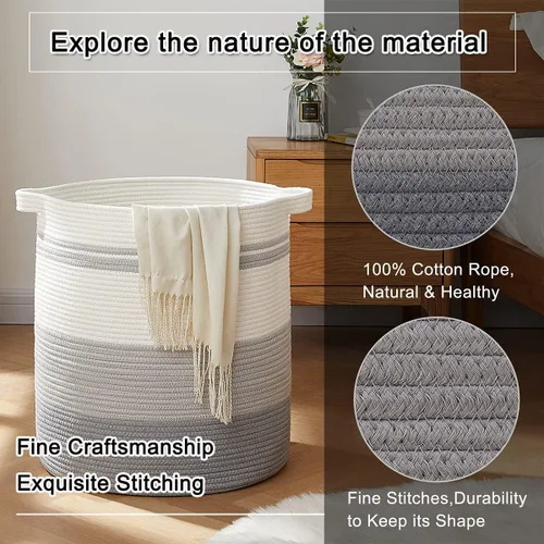 Miniatura 3 de OIAHOMY Cesta de lavandería de 80 litros con asas, cesta decorativa para sala de estar, cesta de almacenamiento tejida para juguetes, almohadas