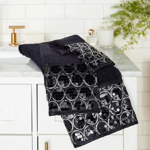 Miniatura 6 de Zahari Home Sinatra Juego de toallas de baño de 3 piezas: toalla de baño, toalla de mano y paño de limpieza, absorbentes, color negro