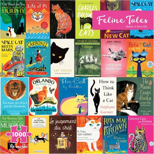 Re-Marks Feline Tales - Rompecabezas de 1000 piezas para todas las edades, rompecabezas de libros de gatos, rompecabezas familiar