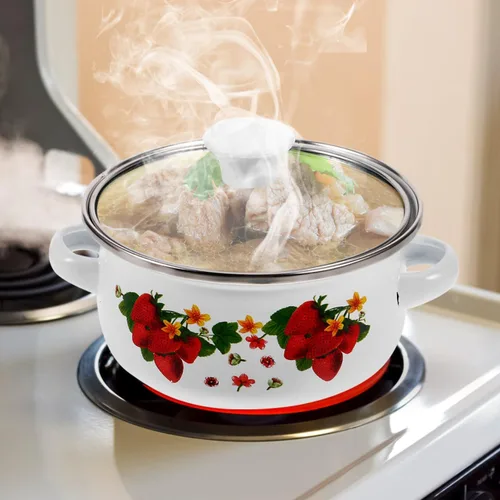 Miniatura 8 de MAGICLULU Juego de 3 ollas de sopa esmaltadas de doble asa con tapas, pequeñas ollas de cocina multifuncionales para salsa de sopa y cocina