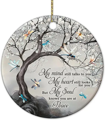 Miniatura 21 de HYTURTLE My Mind Still Talks to You - Adorno de Cerámica Círculo Cardenal - Adorno Navideño Conmemorativo Regalos por la Pérdida de un Ser Querido