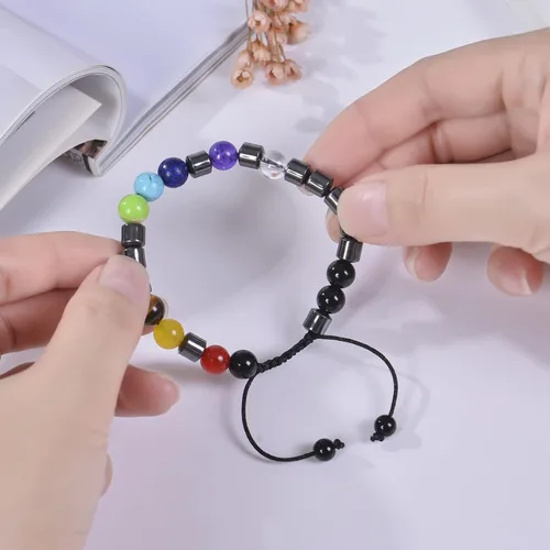 Miniatura 8 de Brazalete GelConnie de piedras de lava, 7 chakras, 0.32 pulgadas, piedra natural, para curación, alivio del estrés, yoga, ansiedad, aromaterapia