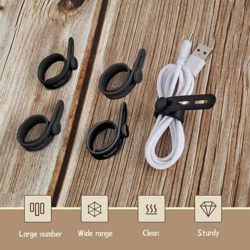 Miniatura 2 de 30 bridas de silicona para cables, organizador de cables reutilizable, amarre ajustable para cables de carga, organizador de cables de silicona
