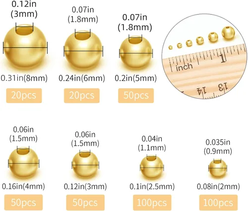 Miniatura 5 de OHINGLT Cuentas bañadas en oro de 18 quilates y plata de ley 925 para hacer joyas, cuentas espaciadoras redondas lisas para anillos, collares
