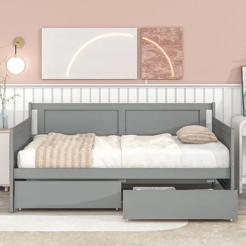 Miniatura 3 de Sofá cama individual con dos cajones de almacenamiento, marco de sofá cama de madera sólida con soportes de listones de madera, muebles