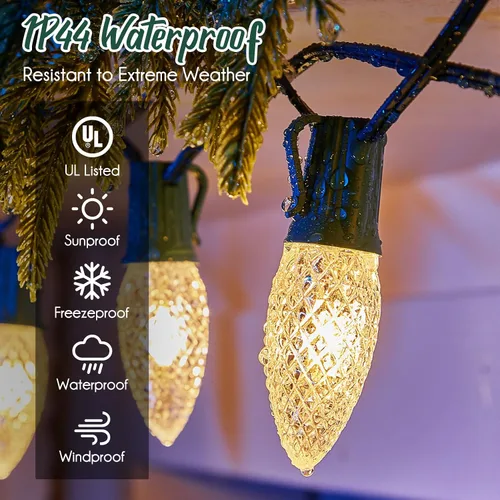 Miniatura 2 de Brightown Tira de luces C9, tira de luces de Navidad para exteriores de 100 pies con 100 enchufes para decoración de Navidad, patio, enchufe de luz