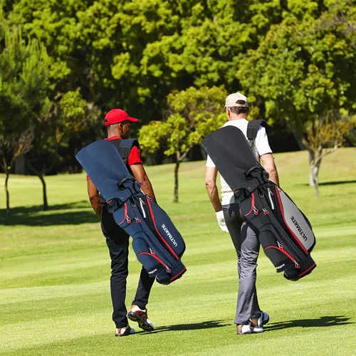 Miniatura 8 de GYMAX Bolsa de golf, bolsa de carrito de golf con divisor de 14 vías con capucha de lluvia y bolsa enfriadora, bolsa de golf impermeable para Negro