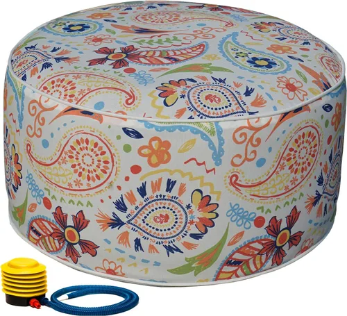 Kozyard Taburete otomano inflable – Puf redondo portátil para uso en interiores y exteriores – Reposapiés pequeño perfecto o asiento para niños y