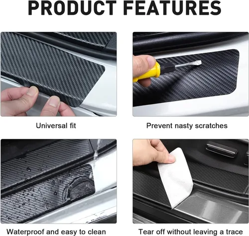 Miniatura 3 de 4 calcomanías protectoras de fibra de carbono para umbral de puertas de automóvil – Protector de entrada de puerta delantera/trasera compatible