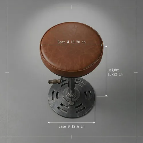 Miniatura 2 de LOKKHAN Taburete de bar industrial vintage estilo steampunk americano, estilo retro, base de hierro fundido giratoria, parte superior de cuero