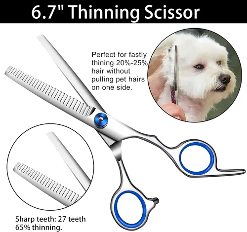 Miniatura 5 de Tijeras de Peluquería para Perros con Punta Redonda de Seguridad, Kit de Tijeras de Peluquería para Mascotas, Tijeras para Perros para Peluquería