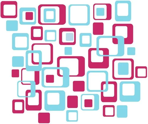 Funky R/Squares - Adhesivo de vinilo para pared, 40 piezas, 2 colores, formas retro, divertidas, fáciles de despegar y pegar, géiser y rosa intenso