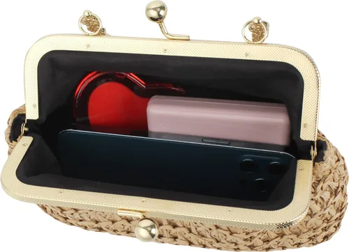 Miniatura 4 de Mini bolso de embrague tejido de paja para mujer, bolso cruzado con correa de cadena