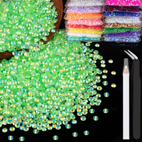 Miniatura 33 de 5000 piezas de diamantes de imitación de resina de 0.118 pulgadas a granel, color verde oscuro AB con parte trasera plana, diamantes de imitación