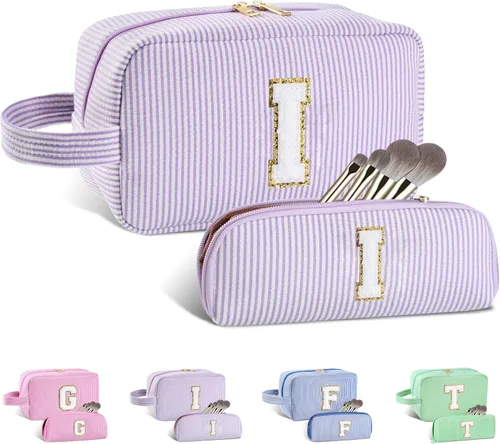 Miniatura 24 de Regalos personalizados para mujeres, bolsa de maquillaje con inicial, bolsa de maquillaje de viaje, bolsa de cosméticos, bolsa de artículos