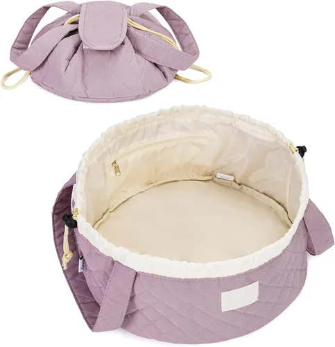 Miniatura 9 de Bolsa de maquillaje con cordón en forma de barril grande, bolsa de cosméticos, organizador de artículos de tocador para mujeres, A-Negro