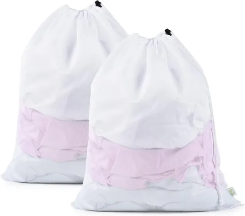 OTraki Paquete de 2 bolsas de malla para lavandería de 20 x 24 pulgadas, bolsas de malla fina de alta resistencia, ropa sucia, con cordón, bolsa de