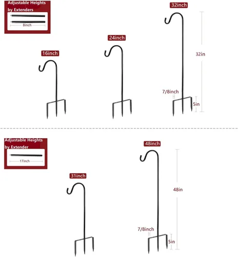 Miniatura 2 de EXCMARK - Gancho de pastor de altura ajustable de 81/61/41 cm y 1,3 cm de grosor. Úsalo en bodas, para colgar luces solares, linternas, comederos