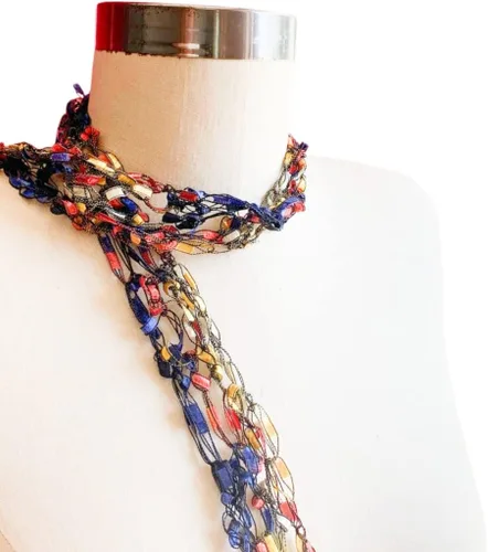 Miniatura 2 de Handmade Skinny Scarf, Primary Colors, Necklace Scarf Lightweight Scarf, Fashion Scarf, Handmade in the USA, Fiber Jewelry Single Loop Fashion
