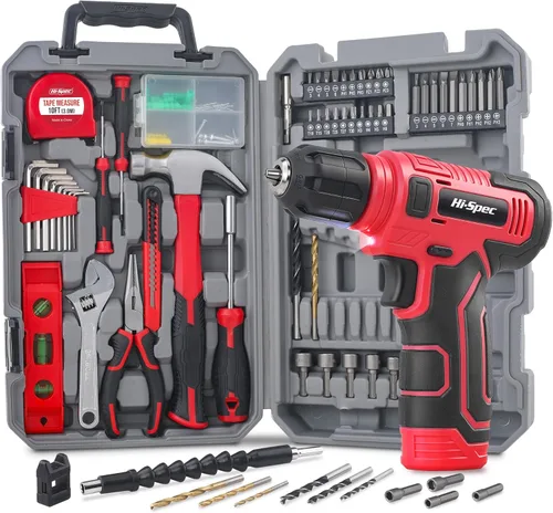 Miniatura 13 de Hi-Spec Juego de taladro inalámbrico de 8 V y kit de herramientas para hombres - Taladro eléctrico recargable por USB, caja de herramientas manual