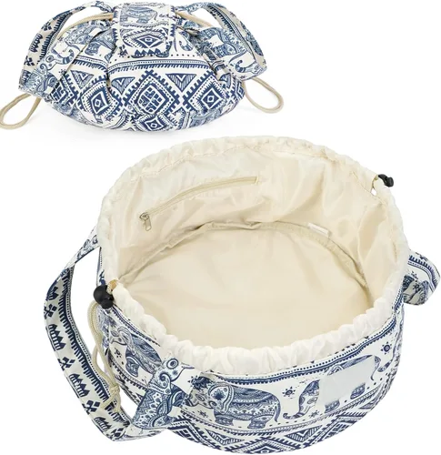 Miniatura 24 de Bolsa de maquillaje con cordón en forma de barril grande, bolsa de cosméticos, organizador de artículos de tocador para mujeres, A-Negro