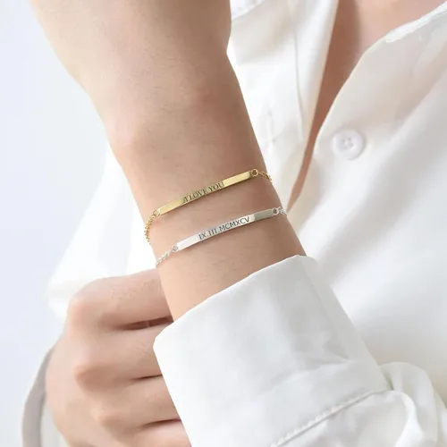 Miniatura 4 de MRENITE Pulsera de barra personalizada de oro de 10 quilates, 14 quilates y 18 quilates, pulsera de corazón con inicial para mujer, grabado