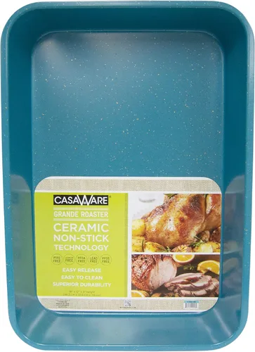 casaWare Grande - Sartén para lasaña/asador, 18 x 12 x 3 pulgadas, extra grande, revestimiento de cerámica, antiadherente (granito azul)