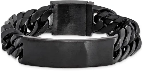 Miniatura 4 de Engravable Personalized Custom Stainless Steel Brushed Black IP-plated Curb ChainID Bracelet For Men Length 9 inches Width 1 mm With Box And Tongue