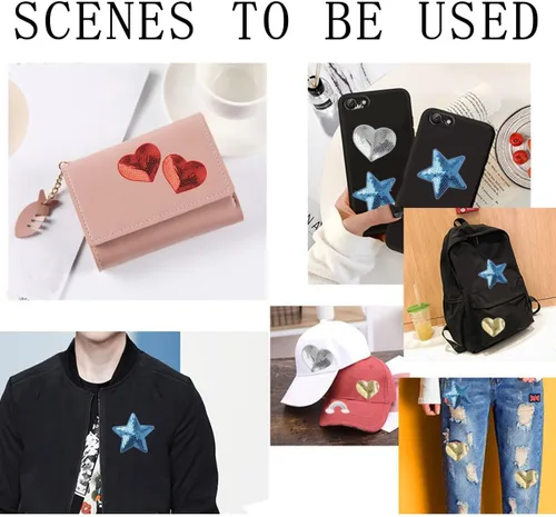 Miniatura 6 de 20 parches bordados con lentejuelas y estrellas en forma de corazón, apliques brillantes para planchar para ropa, bolsos, chaquetas, jeans, aretes