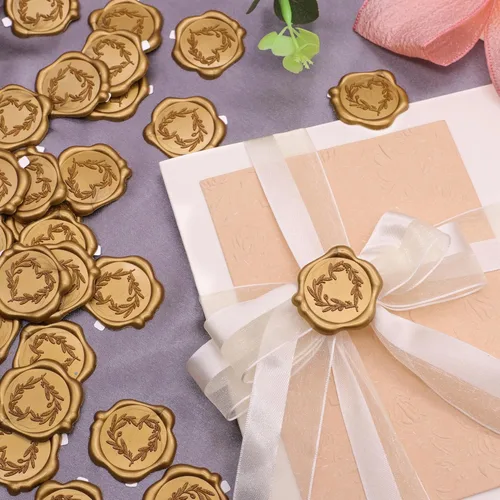 Miniatura 4 de SWANGSA 50 calcomanías de sellado de cera de laca de oro antiguo, diseño de ramas de corazón, impermeables, autoadhesivas, para invitación, tarjetas