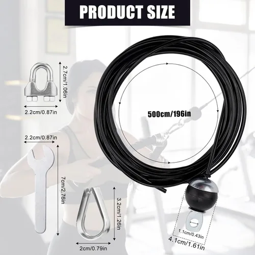 Miniatura 2 de NQEUEPN Cable de polea de fitness de 196 pulgadas, cables de repuesto ajustables para gimnasio en casa, sistema de poleas, cuerda de alambre