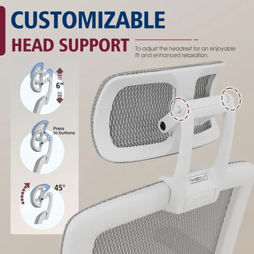 Miniatura 5 de GABRYLLY Silla de Oficina Ergonómica, Silla de Escritorio de Respaldo Alto para el Hogar con Reposacabezas, Brazos Abatibles, Bloqueo de Inclinación