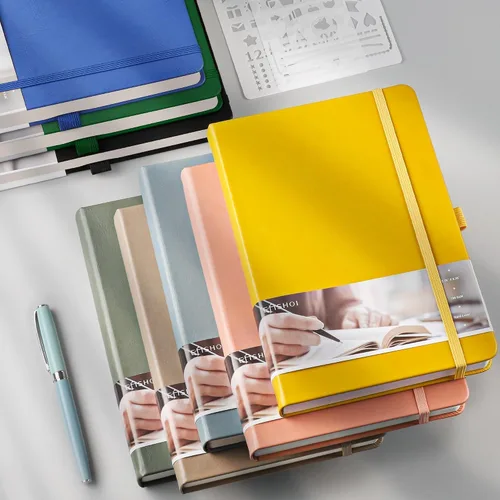 Miniatura 6 de EMSHOI Cuaderno de diario punteado, 320 páginas, tamaño A5 pequeño de 5.75 x 8.38 pulgadas, tapa dura de piel sintética, papel grueso de 3.53 oz/m²