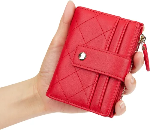 Miniatura 33 de Cartera de cuero para mujer, pequeña, compacta, plegable, con bolsillo para monedas con cremallera