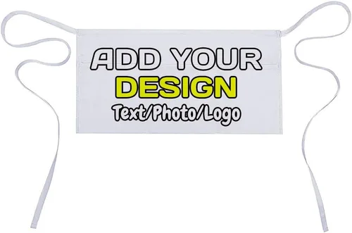 Miniatura 40 de Delantal de cintura personalizado con 3 bolsillos para añadir foto, texto, logotipo, nombre, camarera