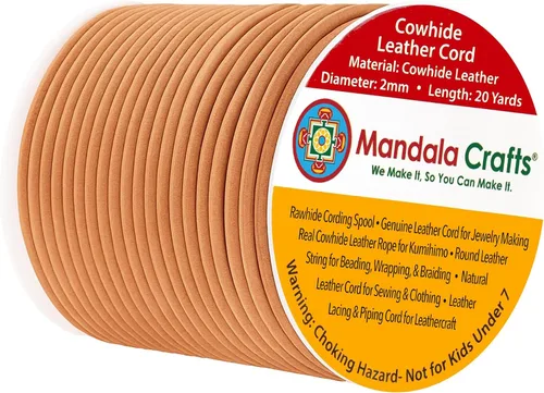 Miniatura 38 de Mandala Crafts Cordón Redondo de Cuero de Piel de Vaca Genuino Beige para Fabricación de Joyas Kumihimo Carrete de Cuerda de Cuero - Cordón