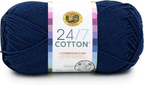 Lion Brand Yarn, Hilo ligero mercerizado de algodón 24/7 para tejer, ganchillo y manualidades, Almirante, 1 paquete, 185 yardas de fibra natural