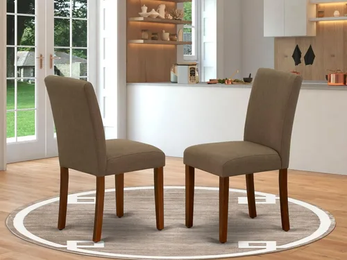 Miniatura 2 de East West Furniture ABP3T18 Abbott Parson - Sillas de comedor acolchadas de tela de lino café, juego de 2, caoba