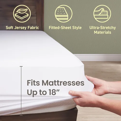 Miniatura 3 de SafeRest Protector de colchón impermeable tamaño individual – Funda de cama suave, transpirable y ajustada con bolsillos elásticos de 18" – Funda