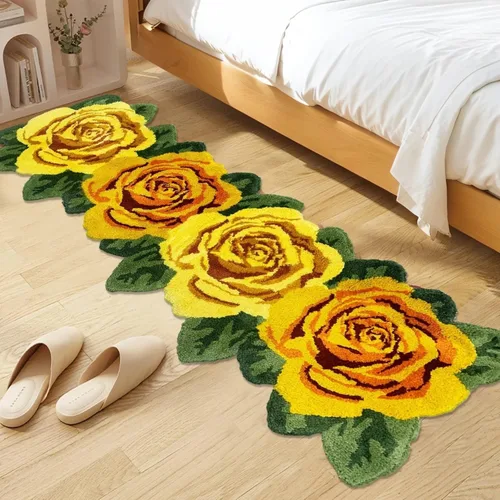 Miniatura 14 de USTIDE Alfombra de girasol esponjosa, alfombra suave y lanuda de flores, hecha a mano, alfombras modernas, lavables, para sala de estar, lavandería