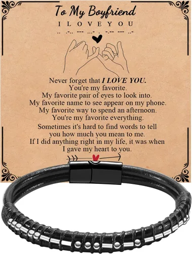 Miniatura 11 de Pulseras para hombre con código morse para hombre, pulsera de cuero con texto en inglés «I Love You», regalo de joyería para hombre y hombre