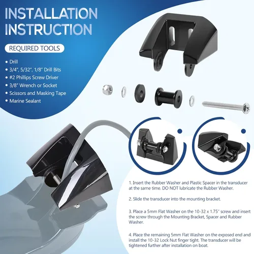 Miniatura 4 de K00-00118-01 Transductor Soporte de Transom Kit de montaje de repuesto para Garmin XDCR 200/50 kHz Transductor de Doble Frecuencia f/010-10272-00